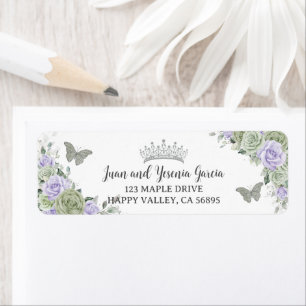 Sage Purple Rose Floral Quinceanera Return Address Label