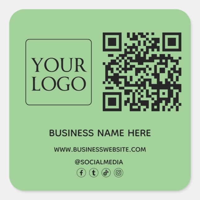 Sage QR Code Business Logo Website Social Media Square Sticker (Front)