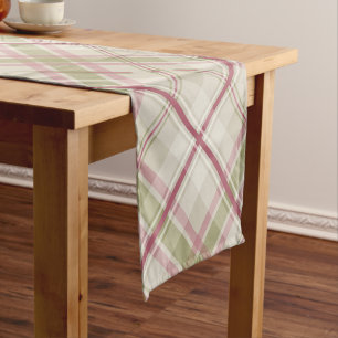 sage raspberry cream diagonal plaid pattern short table runner