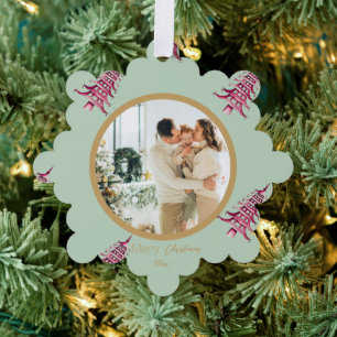 Sage red Pagoda Merry Christmas Tree 2-Photo Tree Decoration Card