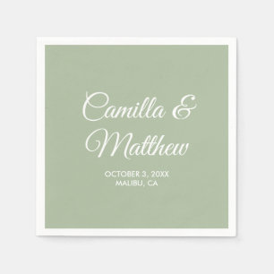 Sage Romantic Script Personalised Wedding Napkins