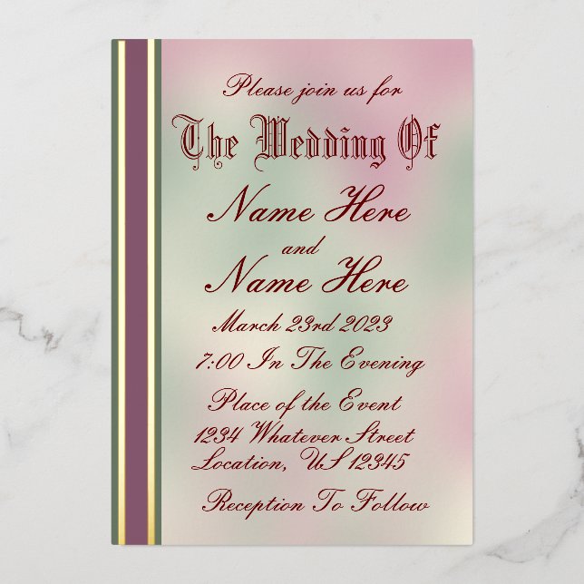 Sage, Rose and Gold Foil Wedding Invitation (Front)