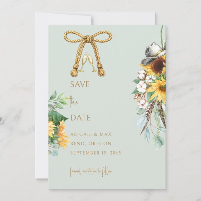 Sage Rustic Cowboy Sunflower Wedding Save the Date (Front)