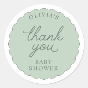 Sage Scalloped  Frame Round Neutral Baby Shower Classic Round Sticker