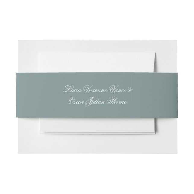 Sage Script Wedding Invitation Belly Band (Front Example)