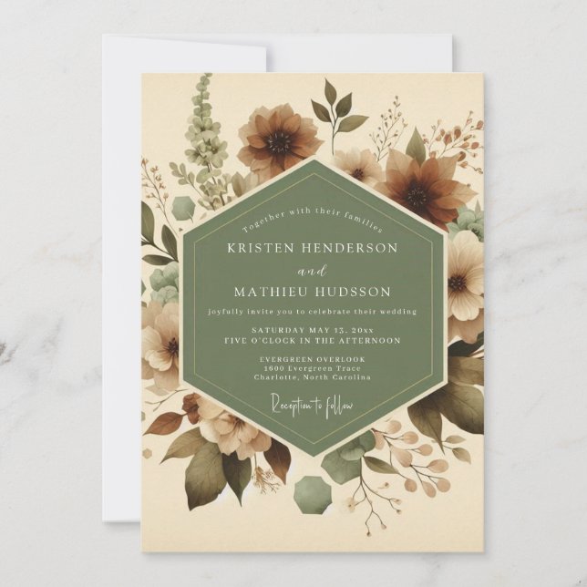 Sage Sepia Bloom Wedding Invitation (Front)