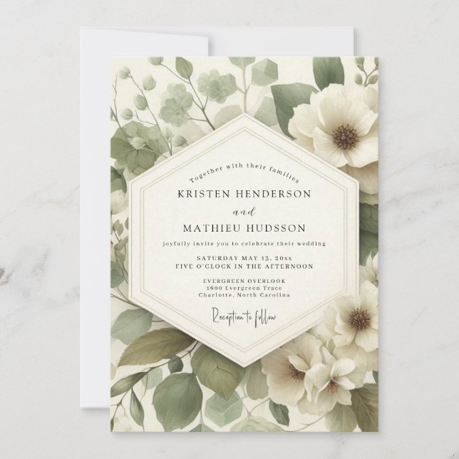 Sage Serene Anemone Wedding Invitation (Front)