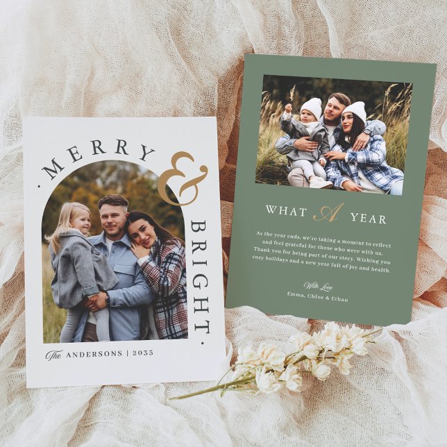 Sage Serenity Merry & Bright Festive Arch Photo Holiday Card (Creator Uploaded)