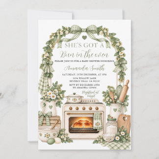 Sage She got a Bun in the Oven Bakery Baby Shower Invitation