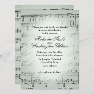 Sage Sheet Music Wedding Theme Invitation