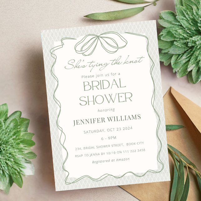 Sage She's Tying the Knot Lace Bridal Shower  Invitation (Sage She's Tying the Knot Lace Bridal Shower Invitation)