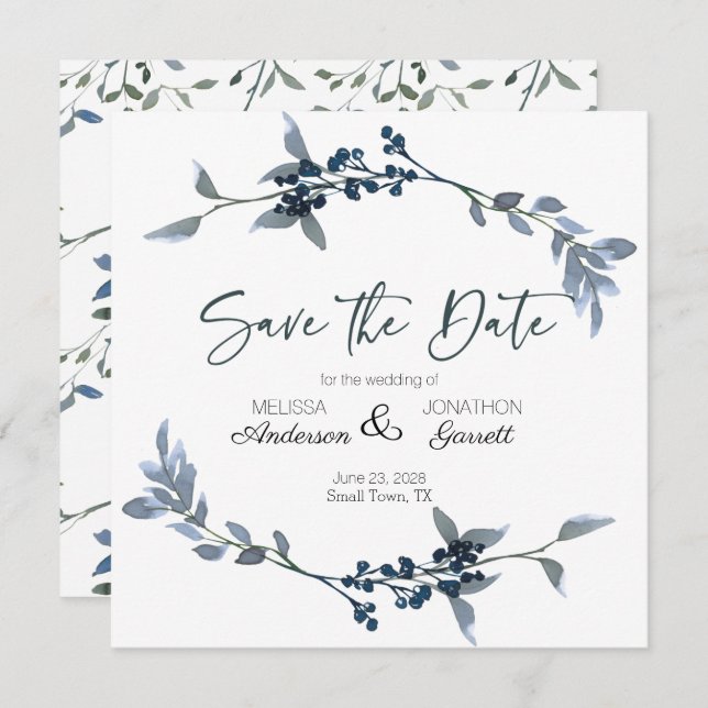 Sage Silver Green Elegant Floral Save The Date (Front/Back)