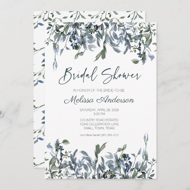 Sage Silver Green Floral Bridal Shower  (Front/Back)