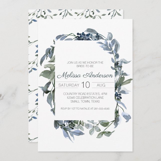 Sage Silver Green Floral Bridal Shower (Front/Back)