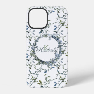 Sage Silver Green Floral Monogram Name Case-Mate iPhone 12 Case