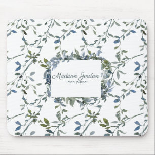 Sage Silver Green Floral Mouse Pad