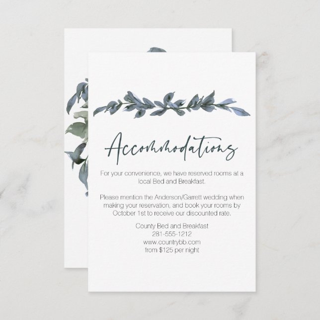 Sage Silver Green Floral Wedding Enclosure Card (Front/Back)
