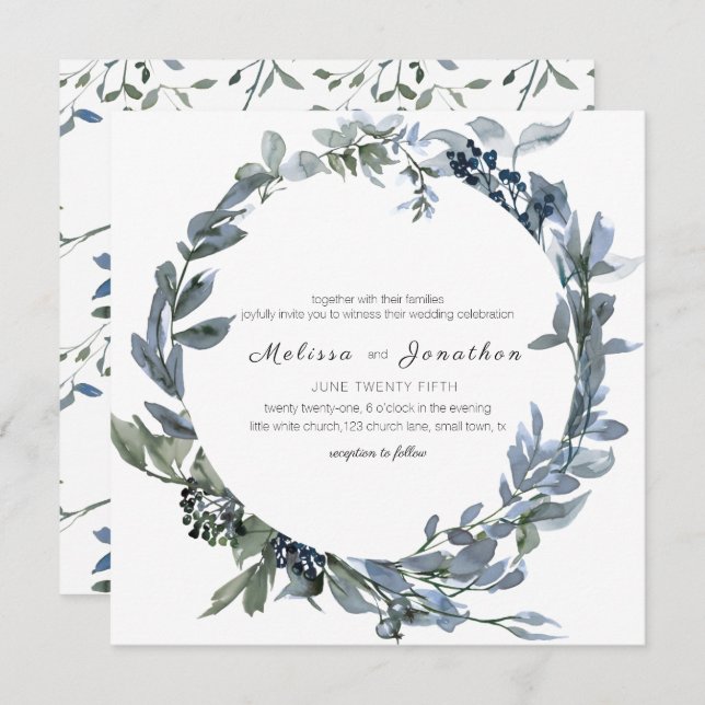 Sage Silver Green Floral Wedding Invitation (Front/Back)