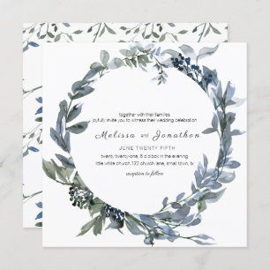 Sage Silver Green Floral Wedding Invitation
