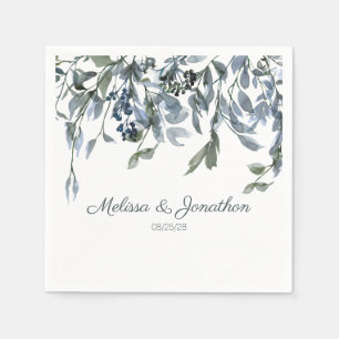 Sage Silver Green Floral Wedding Napkins