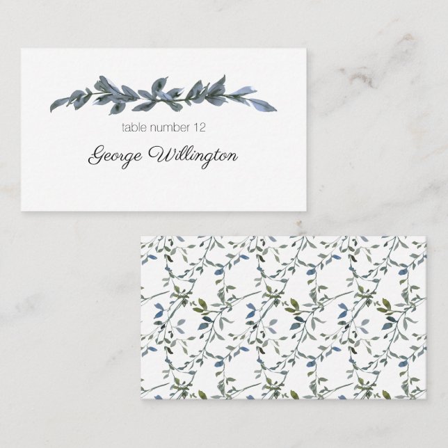 Sage Silver Green Floral Wedding Place Card (Front/Back)