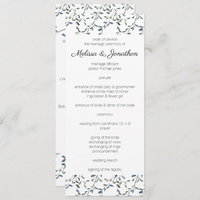 Sage Silver Green Floral Wedding Program (Front/Back)