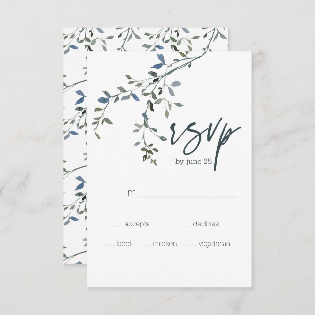 Sage Silver Green Floral Wedding RSVP Card (Front/Back)