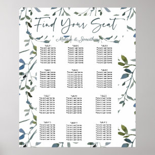Sage Silver Green Floral Wedding Seating Chart