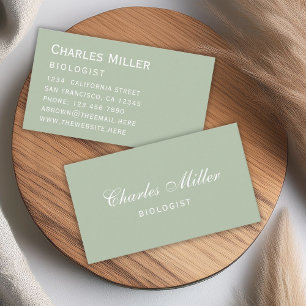 Sage Simple Modern Green White Elegant Script Business Card
