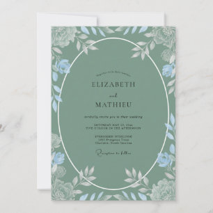 Sage Sky Leafy Wedding Invitation