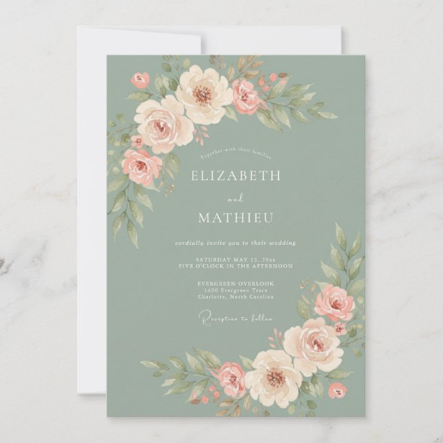 Sage Soft Bloom Romance Wedding Invitation (Front)