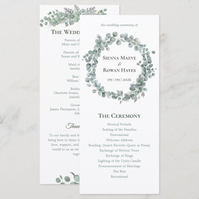Sage & Stone Botanical Wedding Program Card (Front/Back)