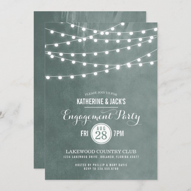 Sage String Lights Engagement Party Invitation (Front/Back)