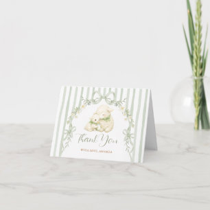 Sage Stripe Little Lamb Bow Baby Shower Thank You Card