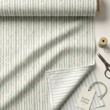 Sage Stripe Mini Floral Combed Cotton Fabric