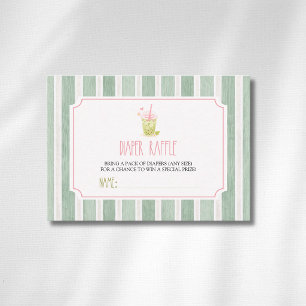 Sage Striped Matcha Bubble Tea Diaper Raffle Enclosure Card