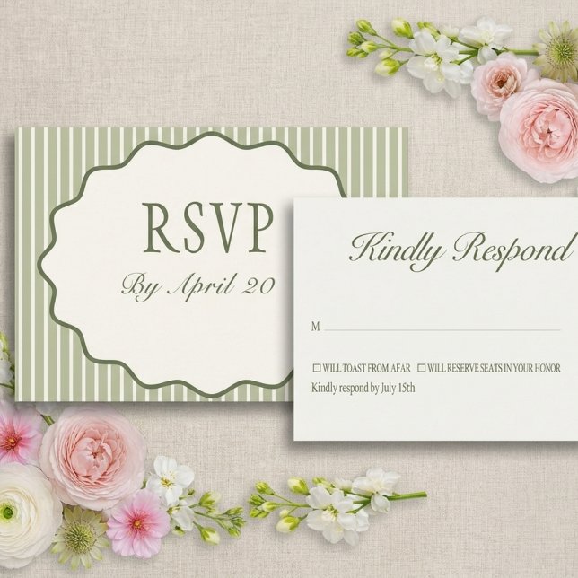 Sage Striped Wedding RSVP Card (Creator Uploaded)