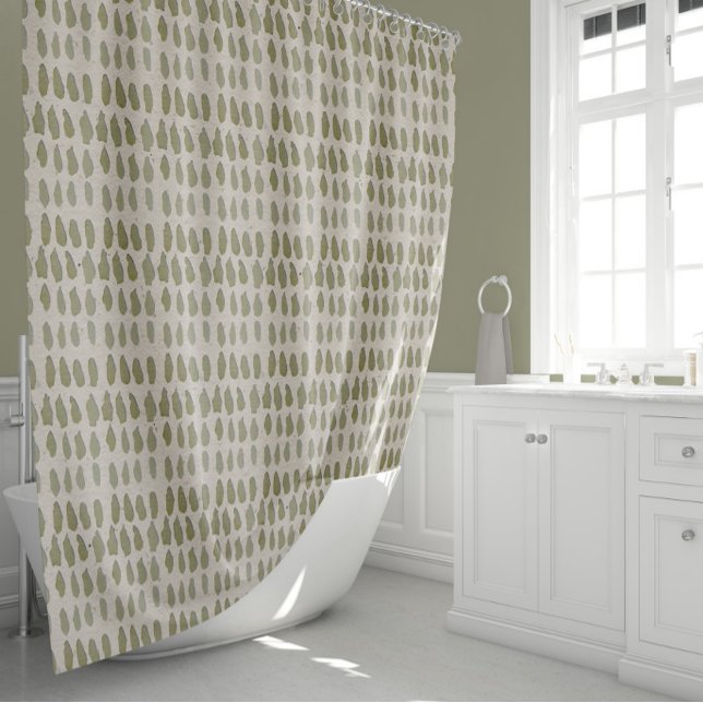 Sage Stripes Of Brush Strokes Shower Curtain (Sage Striped Brush Strokes Shower Curtain from Jenn Steffen Art for Studio Posies.)