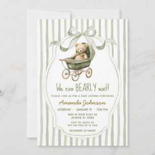 Sage Stroller We Can Bearly Wait Baby Shower  Invitation
