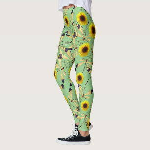 Sage Sunflower Dragenfly Leggings