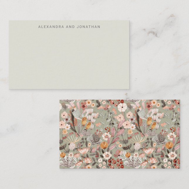 Sage Taupe Floral Boho Custom Name Gift Enclosure Card (Front/Back)