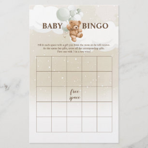 Sage Teddy Bear BINGO Baby Shower Games Flyer