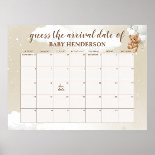 Sage Teddy Bear Guess The Due Date Calendar Poster