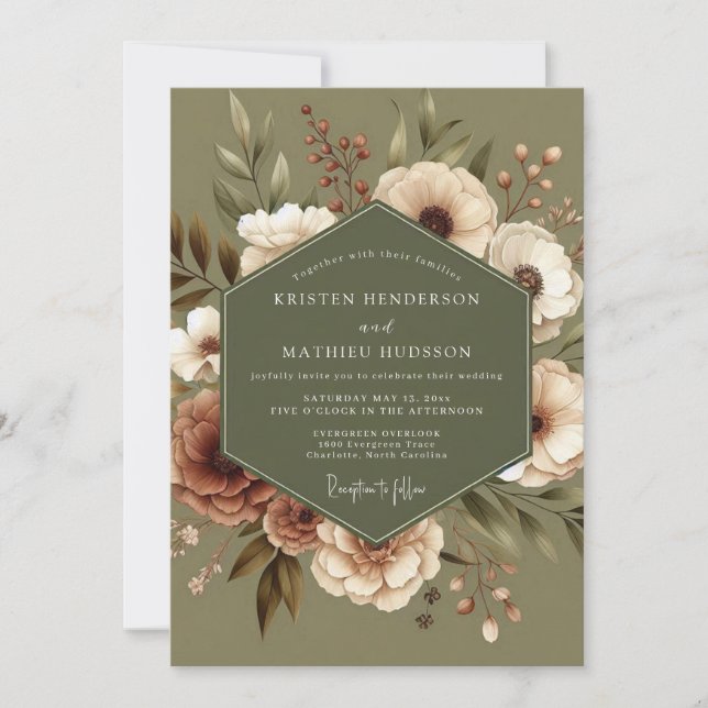 Sage Terracotta Bloom Wedding Invitation (Front)