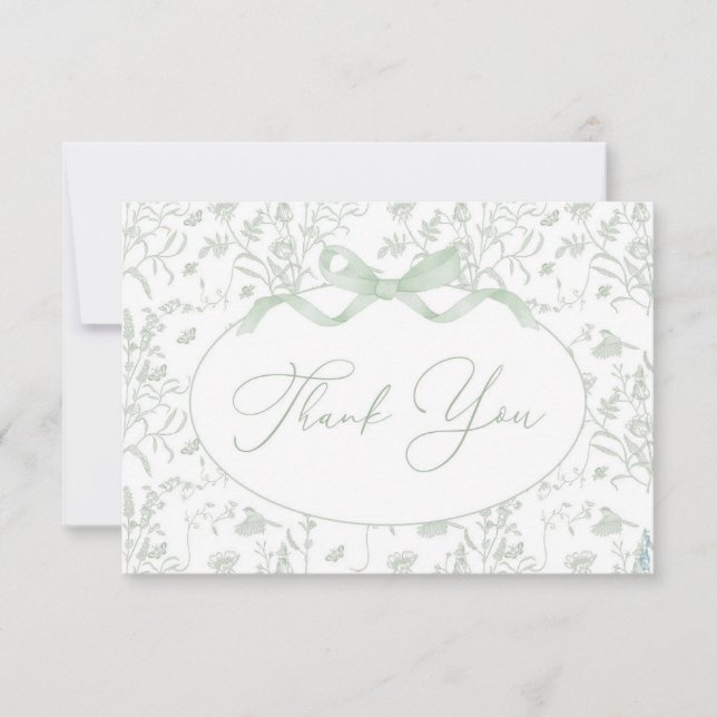 Sage Toile Baby Shower Thank You Card (Front)