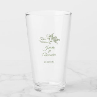 Sage Toile de Jouy Wedding Glass Cup with Cherub