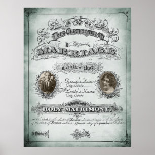 Sage Tone Vintage Marriage Certificate Poster