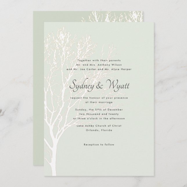 Sage Tree Parents Names Custom Wedding Invitation (Front/Back)