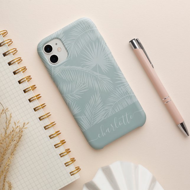 Sage | Tropical Botanical Palm Leaves Pattern iPhone Case (Creator Uploaded)