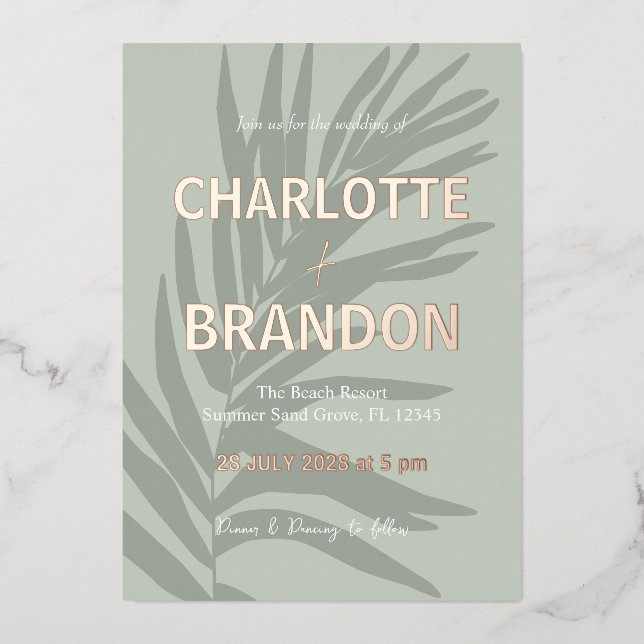 Sage Tropical Palm Leaf Wedding  (Front)